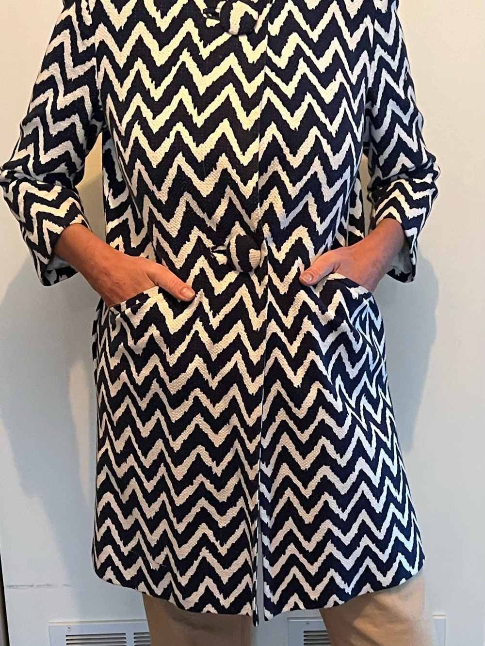 Milly Navy and White Chevron Coat